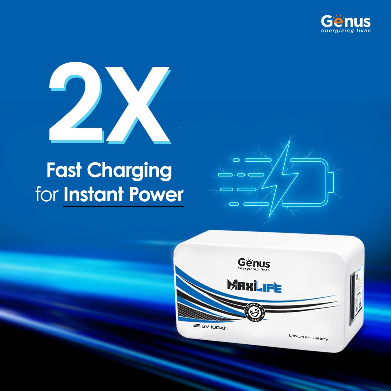 Genus MaxiLife Lithium-Ion 25.6V 100Ah LiFePO4 Inverter Battery for Home
