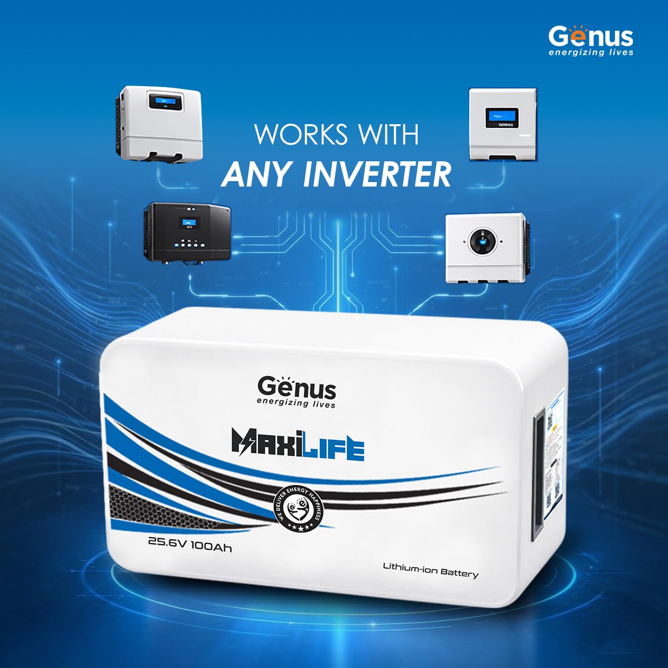 Genus MaxiLife Lithium-Ion 25.6V 100Ah LiFePO4 Inverter Battery for Home
