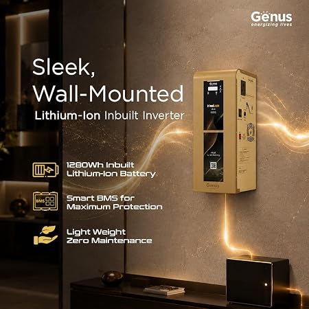 Genus MaxiLion Air 1500 Inverter 1125 VA with Upto 12 Year Life Integrated 1280Wh Lithium-Ion Battery for Home Office & Shop - Full 5 Year Product Warranty