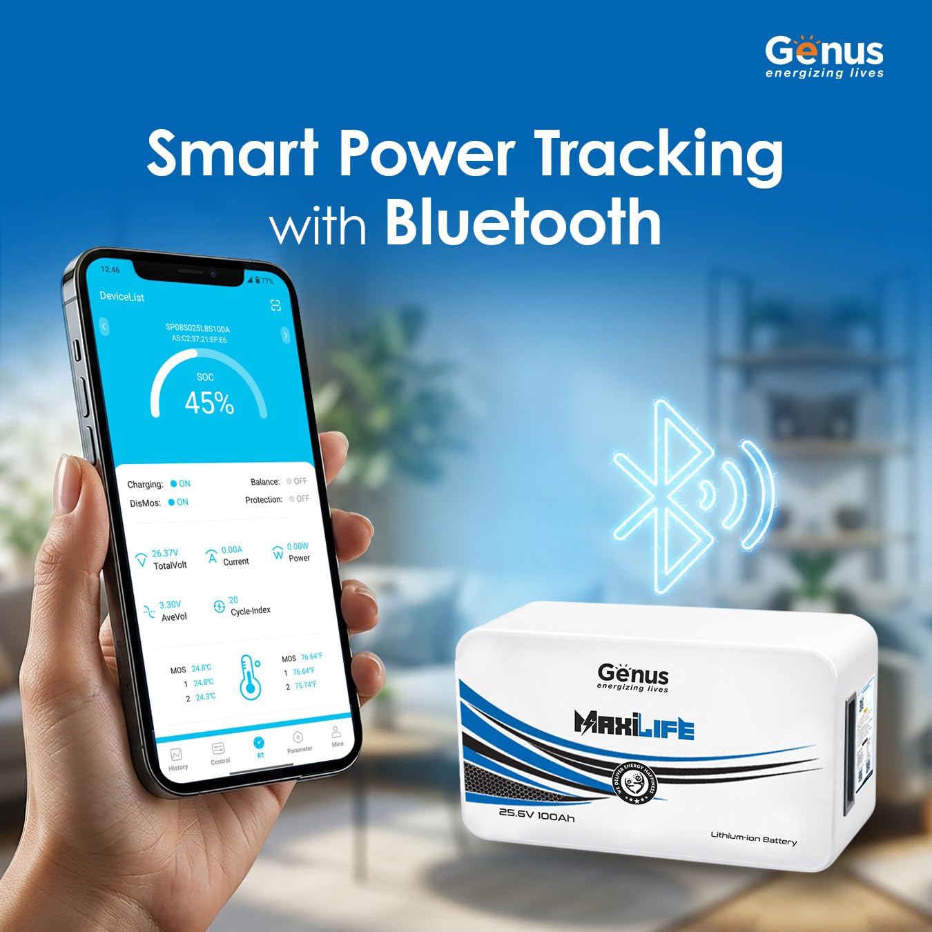 Genus MaxiLife Lithium-Ion 25.6V 100Ah LiFePO4 Inverter Battery for Home