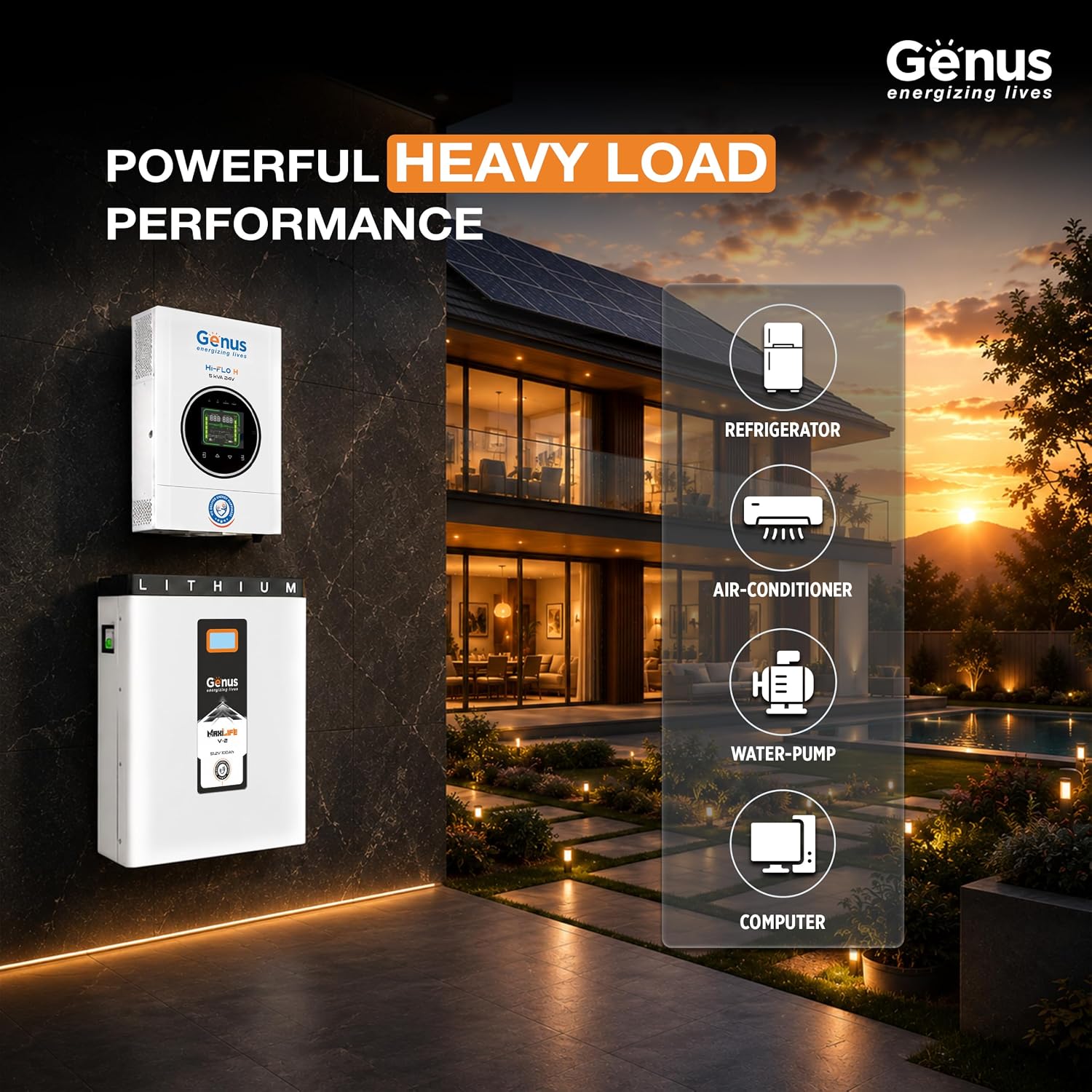 Genus MaxiLife V2 51.2V 100Ah Li-ion 5Y Warranty Inverter Battery for Home